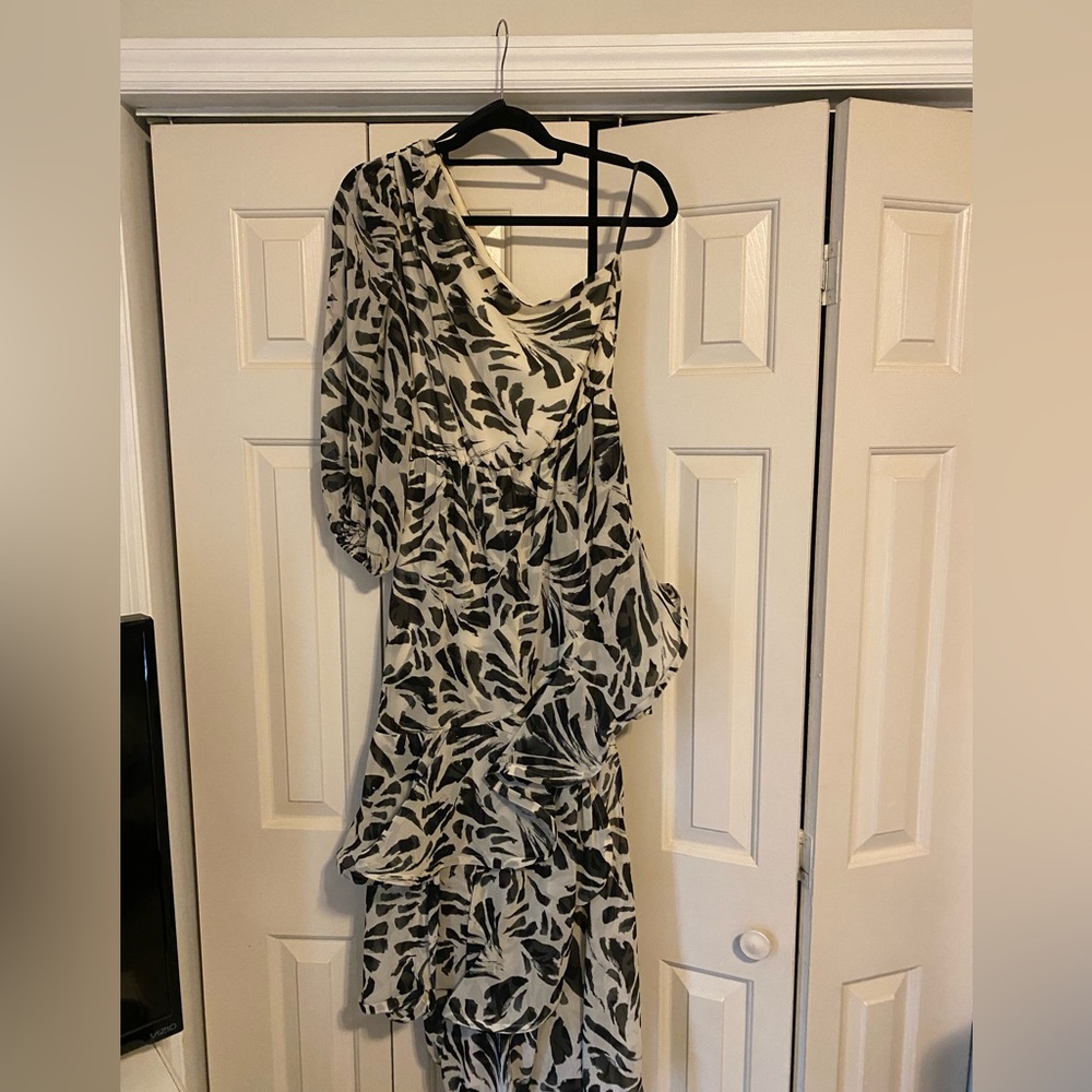 Alexis Black and White Asymmetrical One Shoulder Gown